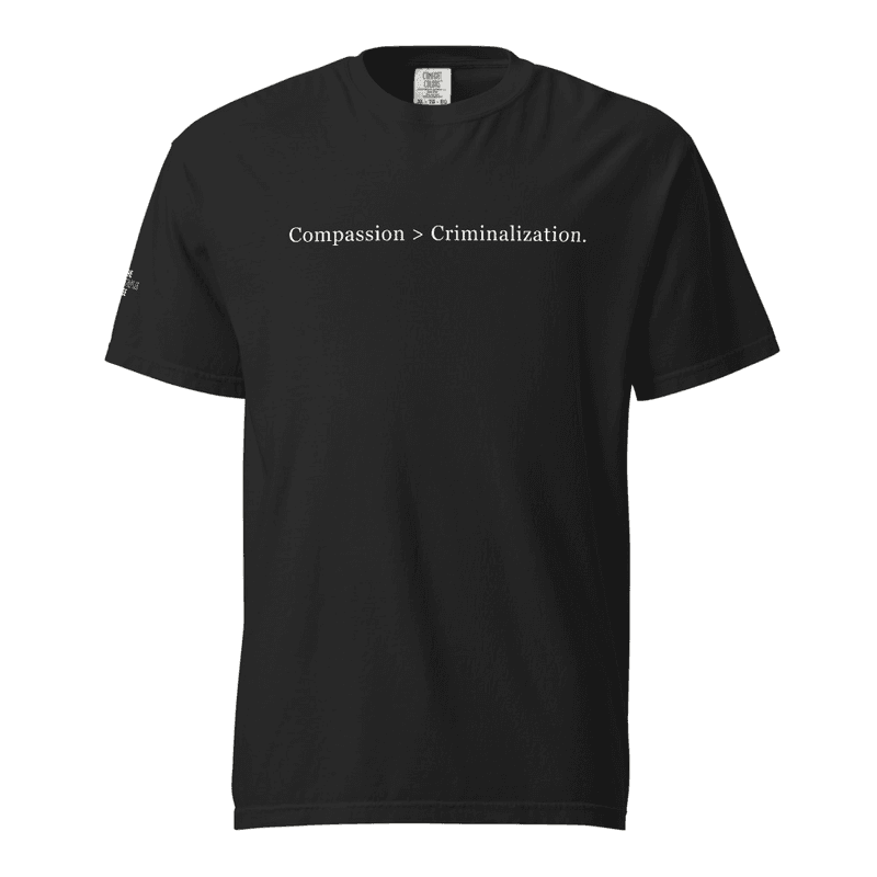 Compassion over Criminalization -- Comfort Colors Tee / Black / S mockup 1